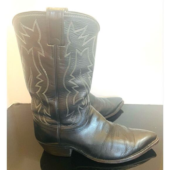 Vintage Justin Black Leather Cowboy Boots Pointed Toe Style 2005 Sz 9.5 D Men’s - Picture 3 of 12